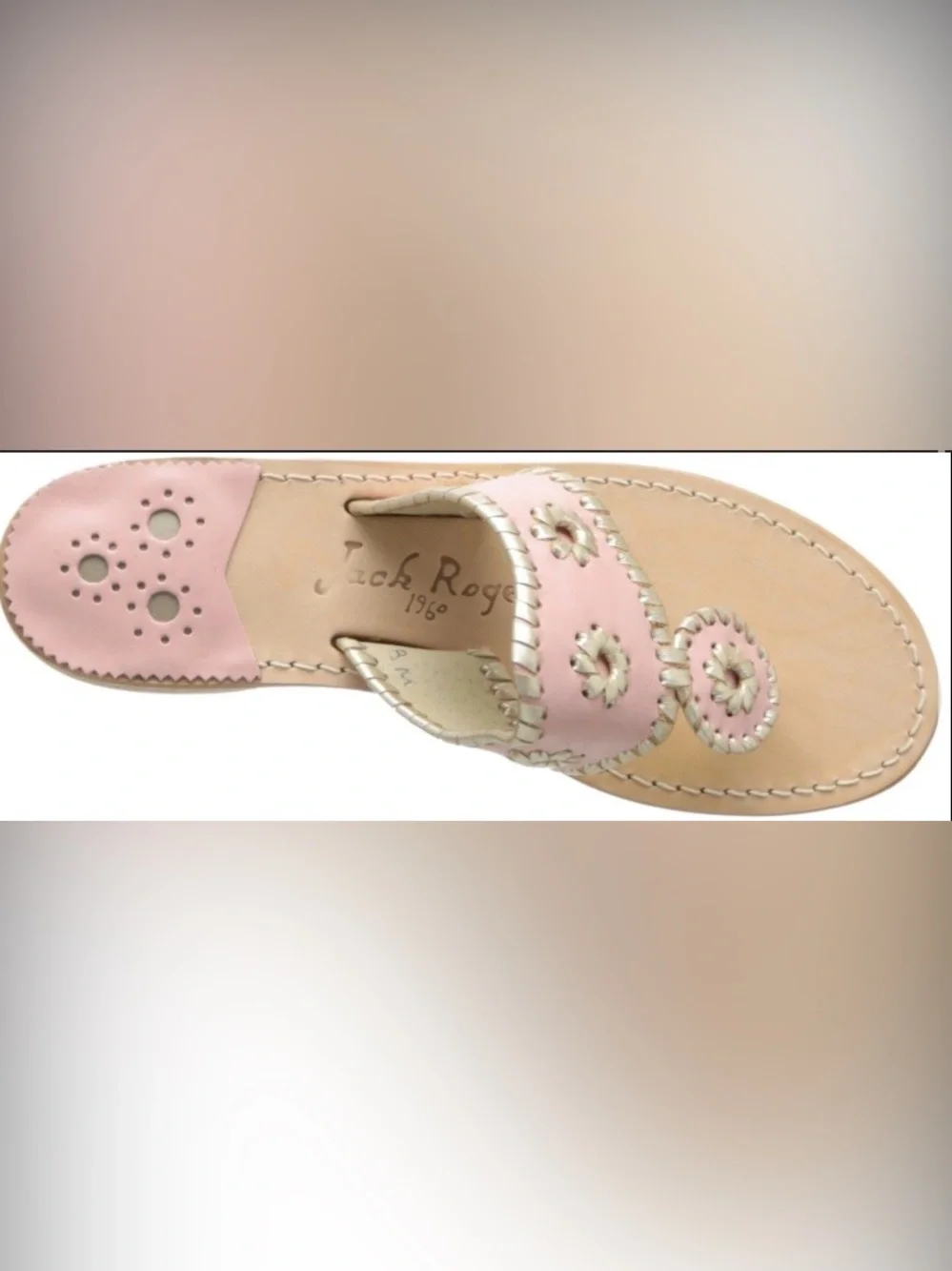 Jack Rogers Pink Leather Slingback Sandals with Cream Whipstitch